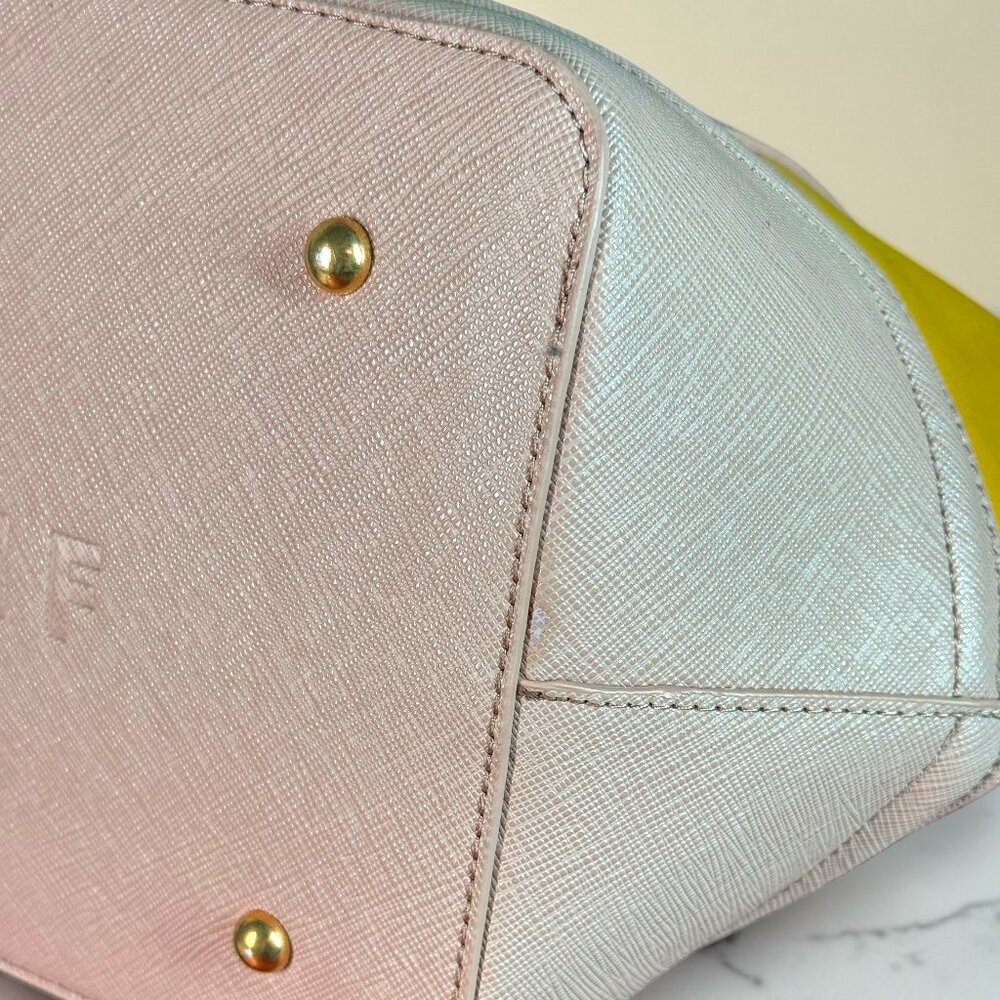 Sharif 1827 Vegan Leather Two-Toned Bowler Satchel Bag with Matching Pouch- New - Picture 16 of 16